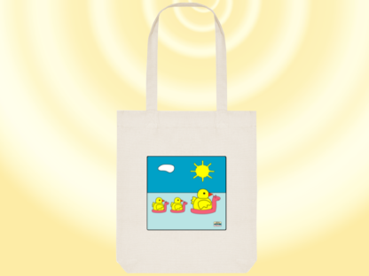 Tote bag blanc bio Ã  la baignade avec ses bÃ©bÃ©s poussins